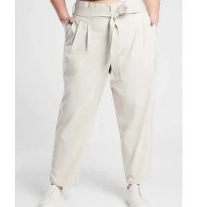 KHAKI COLORED Athleta Womens Skyline Pant II Paperbag Waist Decorative Tie